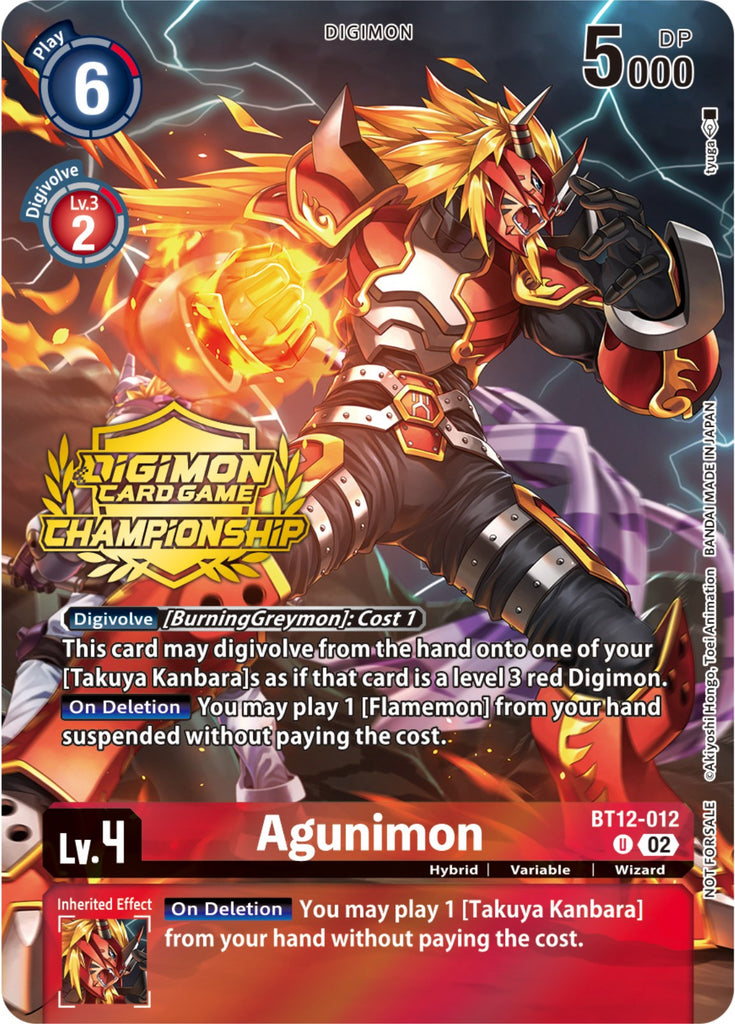 bt12 card list digimon Agunimon [BT12-012] (Championship 2023 Tamers Pack) [Across Time Promo –  Black Swamp Games