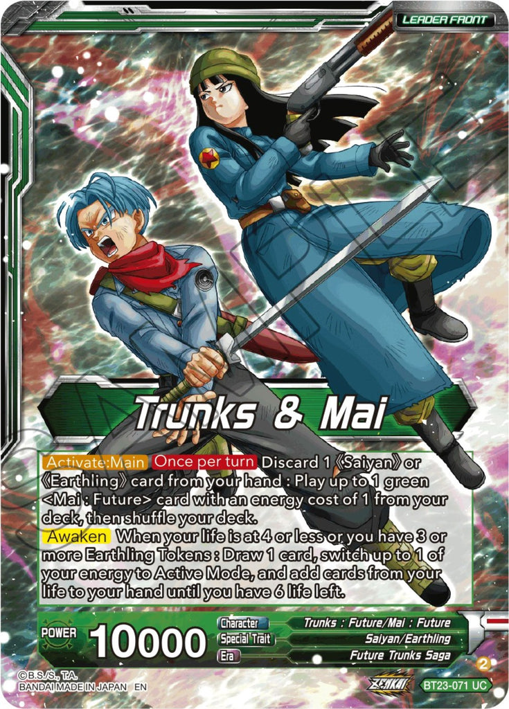 dragon ball super card game trunks & Mai // SS Trunks & Mai, Saviors of Hope (BT23-071) [Perfect C – Black Swamp Games Quality:New Savor the Moment Artist luxury card