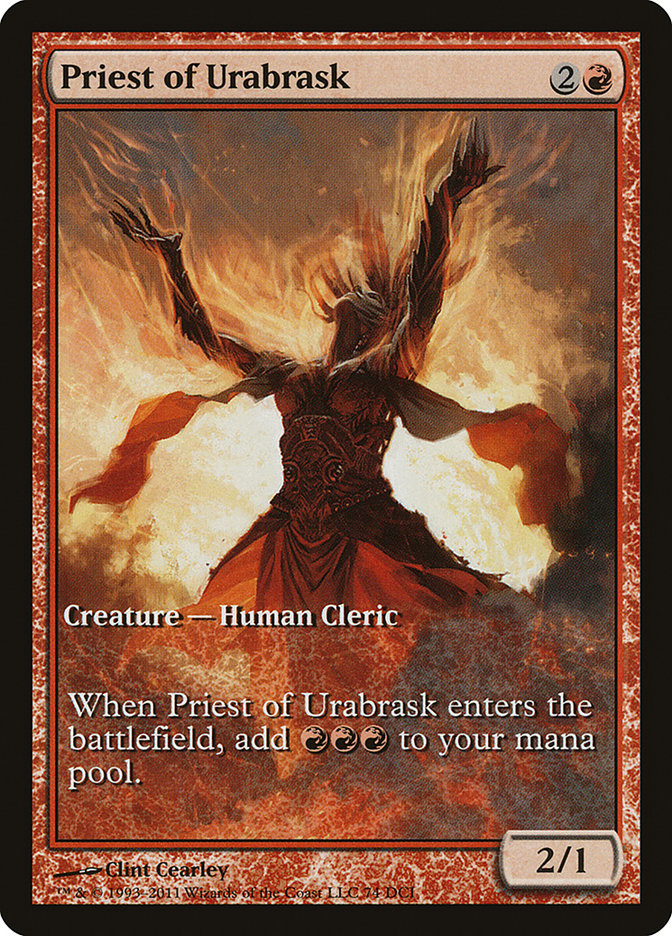Priest of Urabrask (Game Day) (Full Art) [New Phyrexia Promos] | Black Swamp Games