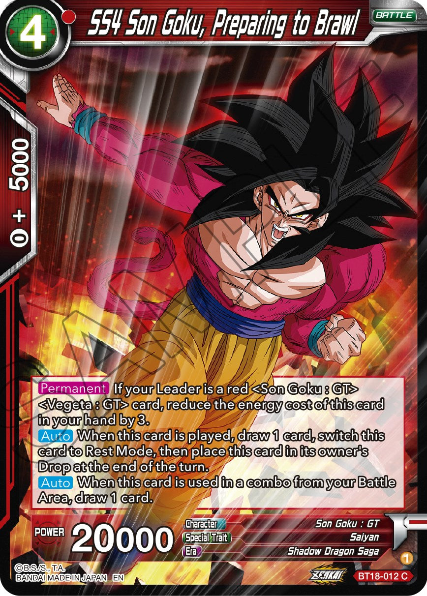 SS4 Son Goku, Preparing to Brawl (BT18-012) [Dawn of the Z-Legends] | Black Swamp Games
