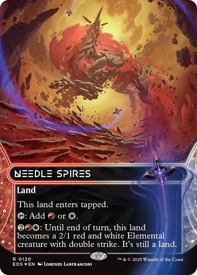 Needle Spires (0120) (Borderless) (Galaxy Foil) [Edge of Eternities: Stellar Sights] | Black Swamp Games