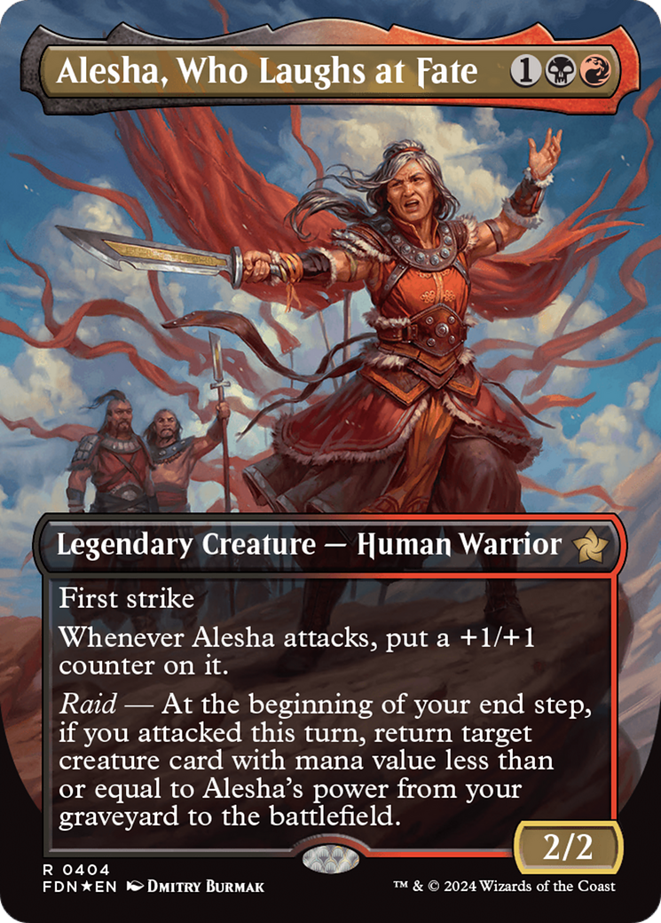 Alesha, Who Laughs at Fate (Borderless) (Mana Foil) [Foundations] | Black Swamp Games