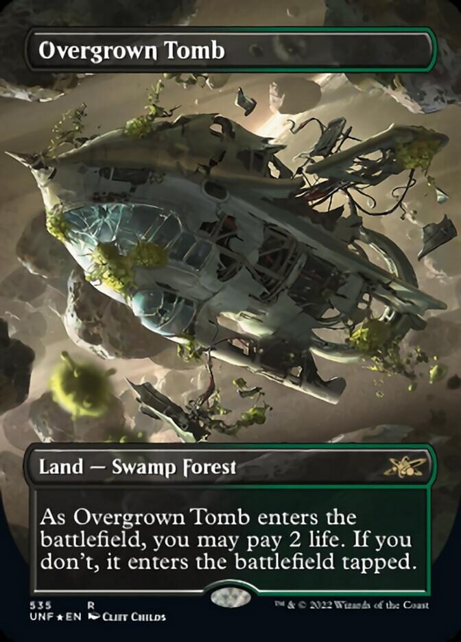 Overgrown Tomb (Borderless) (Galaxy Foil) [Unfinity] | Black Swamp Games