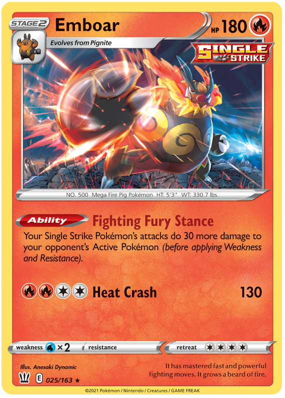 Emboar (025/163) [Sword & Shield: Battle Styles] | Black Swamp Games