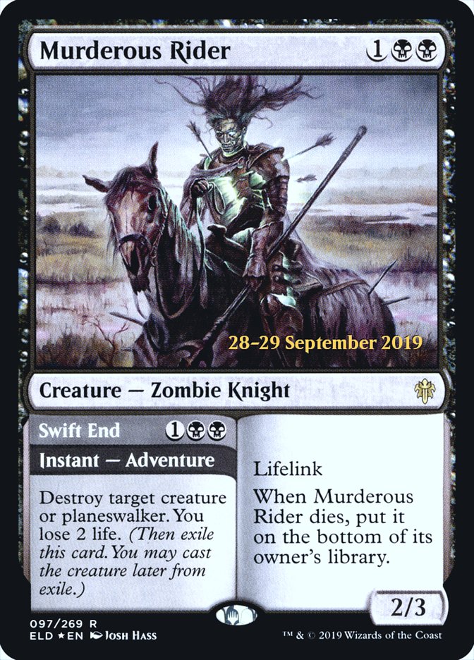 Murderous Rider // Swift End [Throne of Eldraine Prerelease Promos] | Black Swamp Games