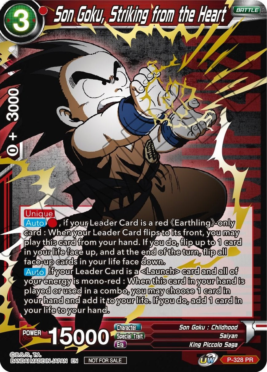 Son Goku, Striking from the Heart (Gold Stamped) (P-328) [Tournament Promotion Cards] | Black Swamp Games