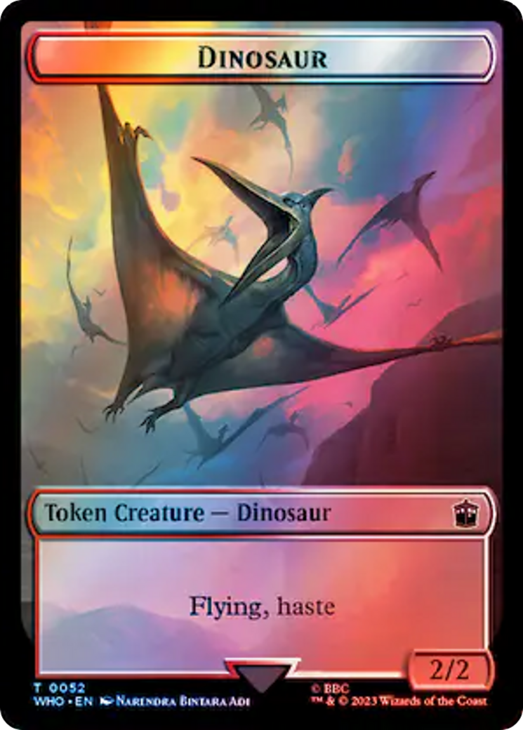 Warrior // Dinosaur Double-Sided Token (Surge Foil) [Doctor Who Tokens] | Black Swamp Games