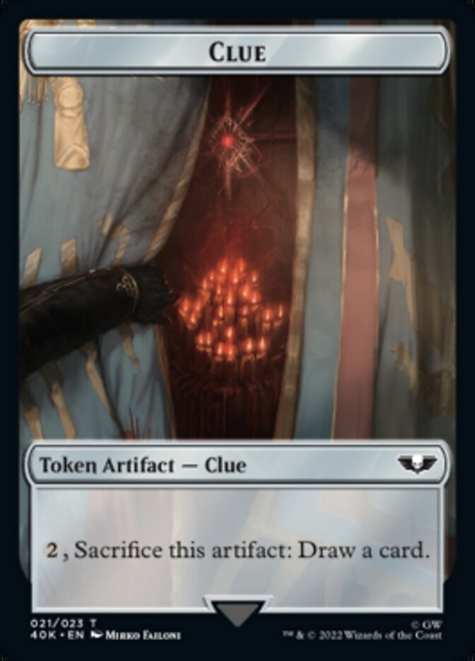 Astartes Warrior // Clue Double-Sided Token (Surge Foil) [Warhammer 40,000 Tokens] | Black Swamp Games