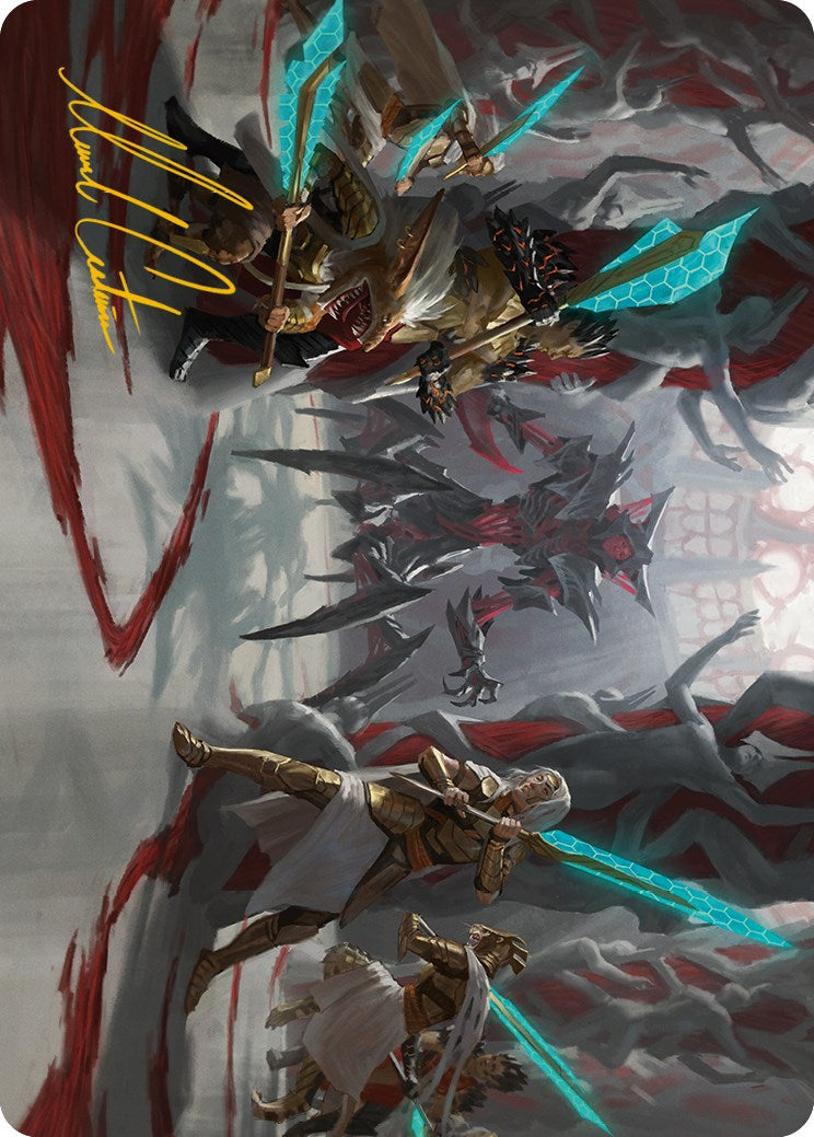 Goldwardens' Gambit Art Card (Gold-Stamped Signature) [Phyrexia: All Will Be One Art Series] | Black Swamp Games