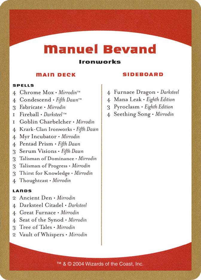 Manuel Bevand Decklist [World Championship Decks 2004] | Black Swamp Games