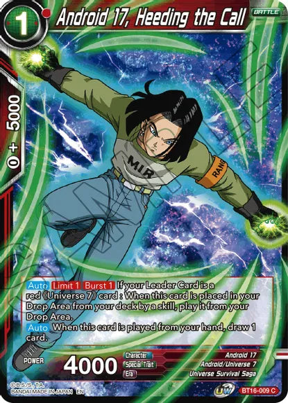 Android 17, Heeding the Call (BT16-009) [Realm of the Gods] | Black Swamp Games