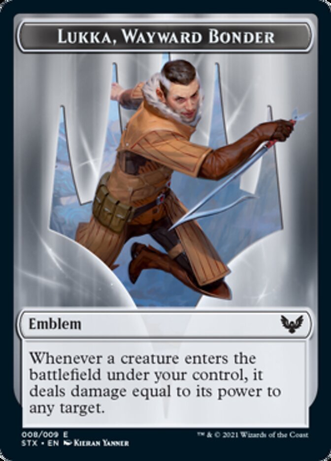 Spirit // Lukka, Wayward Bonder Emblem Double-Sided Token [Strixhaven: School of Mages Tokens] | Black Swamp Games