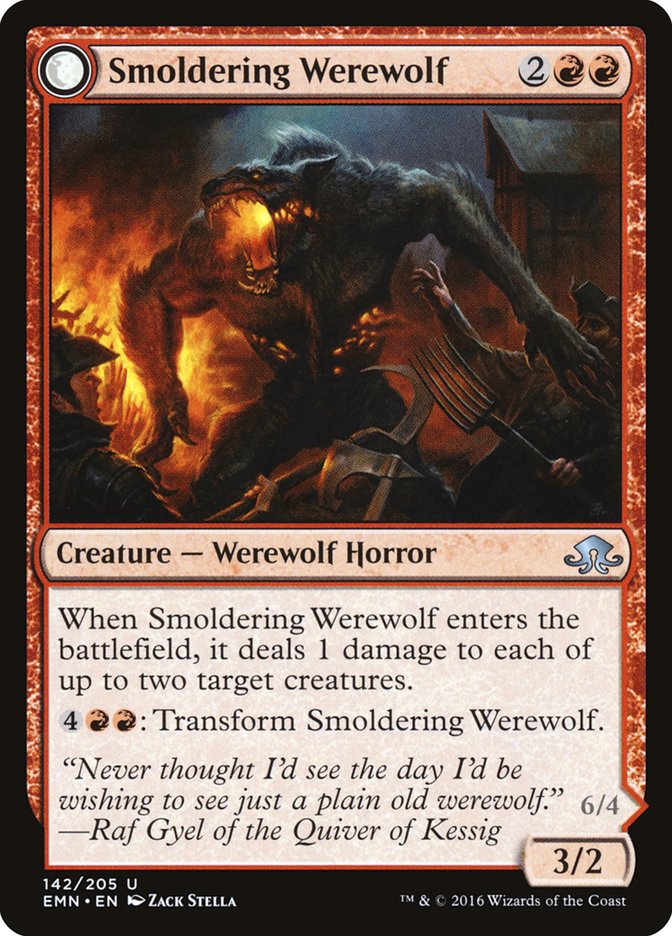 Smoldering Werewolf // Erupting Dreadwolf [Eldritch Moon] | Black Swamp Games