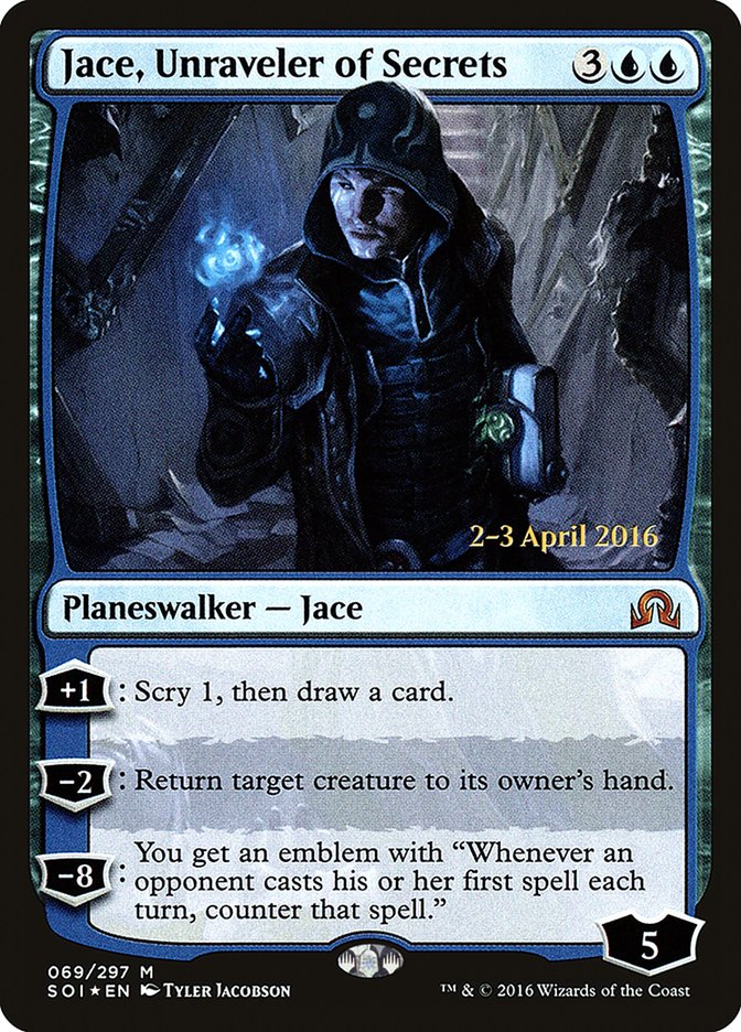 Jace, Unraveler of Secrets [Shadows over Innistrad Prerelease Promos] | Black Swamp Games