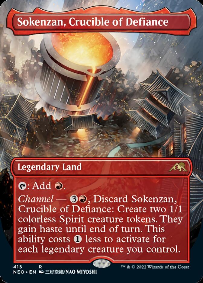 Sokenzan, Crucible of Defiance (Borderless Alternate Art) [Kamigawa: Neon Dynasty] | Black Swamp Games