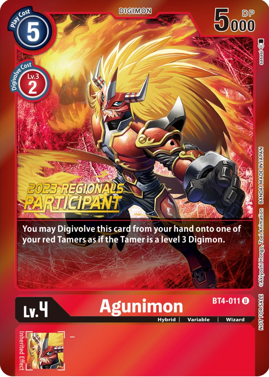 Agunimon [BT4-011] (2023 Regionals Participant) [Great Legend Promos] | Black Swamp Games