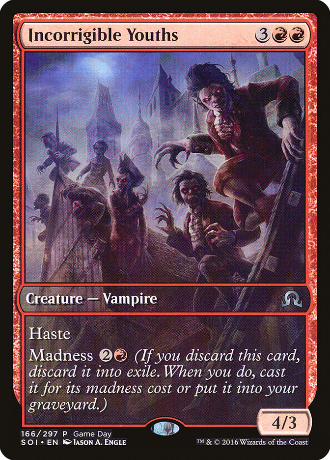 Incorrigible Youths (Game Day) (Extended Art) [Shadows over Innistrad Promos] | Black Swamp Games