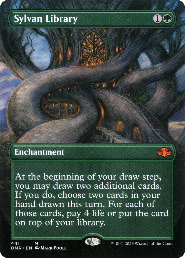 Sylvan Library (Borderless Alternate Art) [Dominaria Remastered] | Black Swamp Games