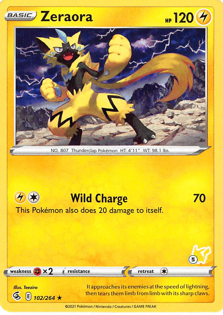 Zeraora (102/264) (Pikachu Stamp #5) [Battle Academy 2022] | Black Swamp Games