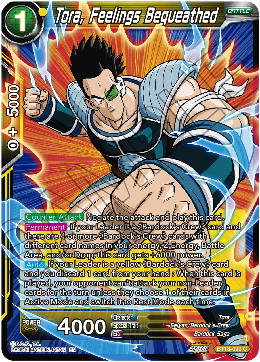 Tora, Feelings Bequeathed (BT18-099) [Dawn of the Z-Legends] | Black Swamp Games