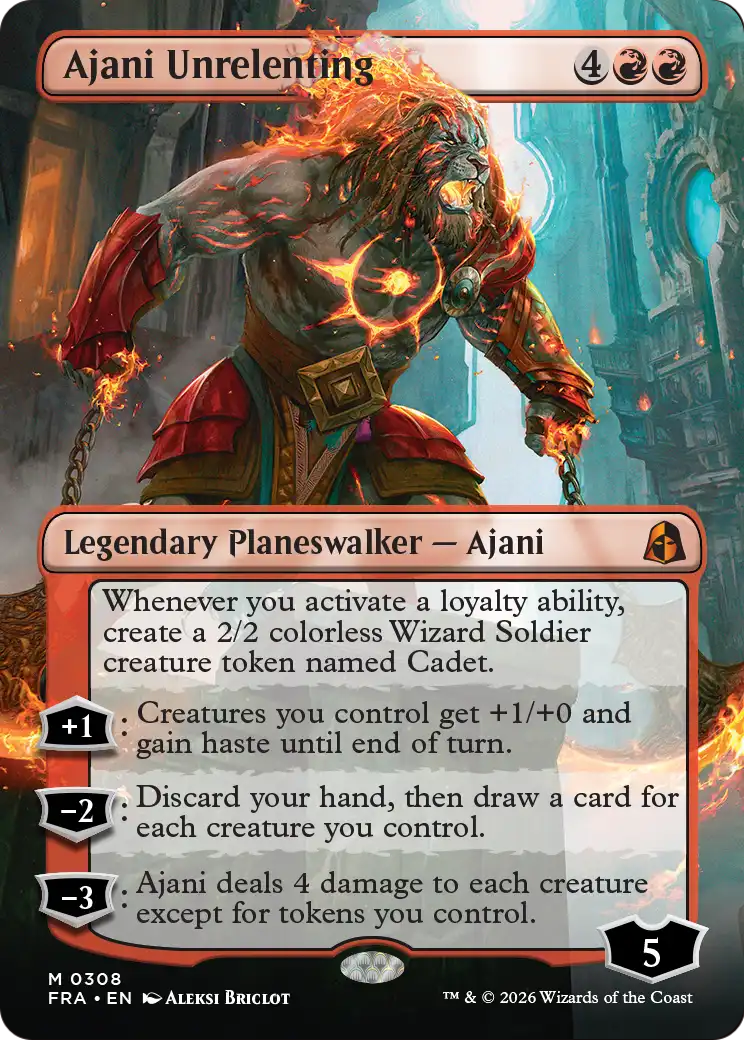Ajani Unrelenting (Borderless) [Reality Fracture] | Black Swamp Games