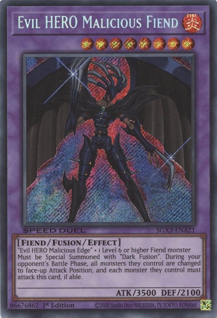 Evil HERO Malicious Fiend [SGX3-ENA21] Secret Rare | Black Swamp Games