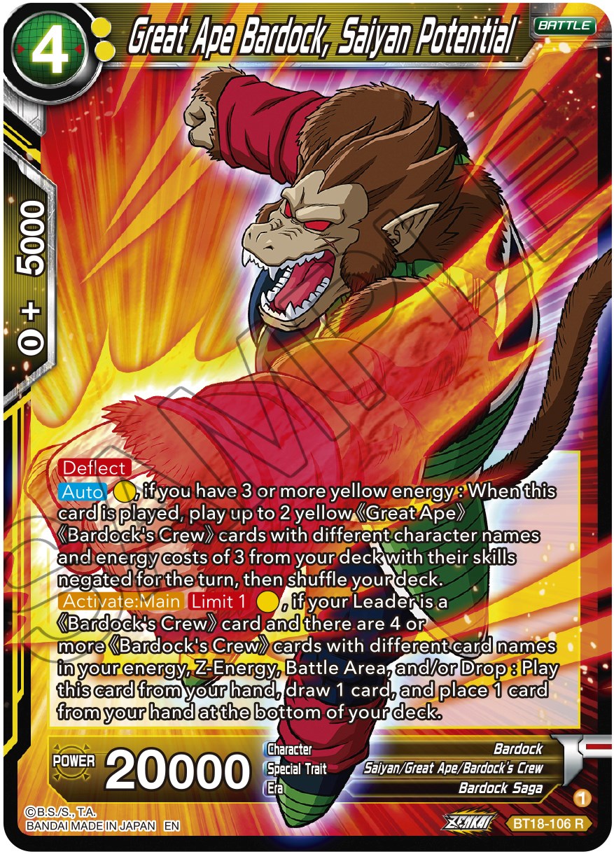 Great Ape Bardock, Saiyan Potential (BT18-106) [Dawn of the Z-Legends] | Black Swamp Games