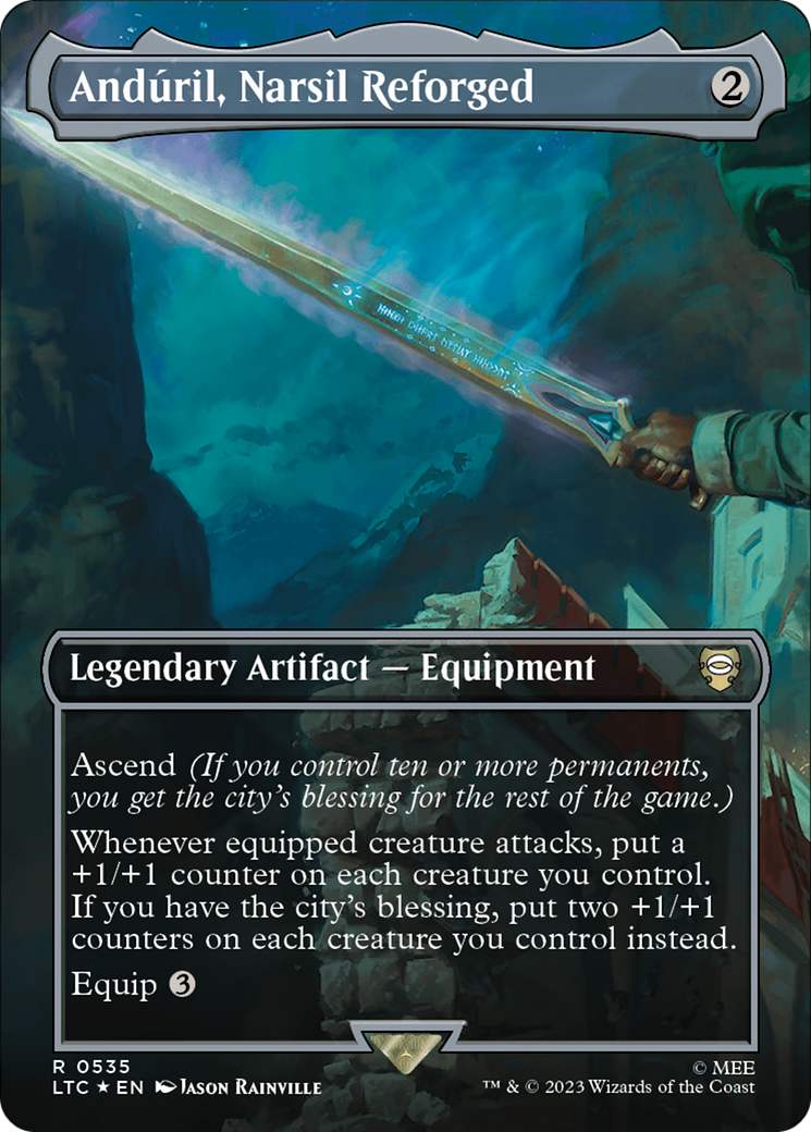 Anduril, Narsil Reforged (Borderless) (Surge Foil) [The Lord of the Rings: Tales of Middle-Earth Commander] | Black Swamp Games