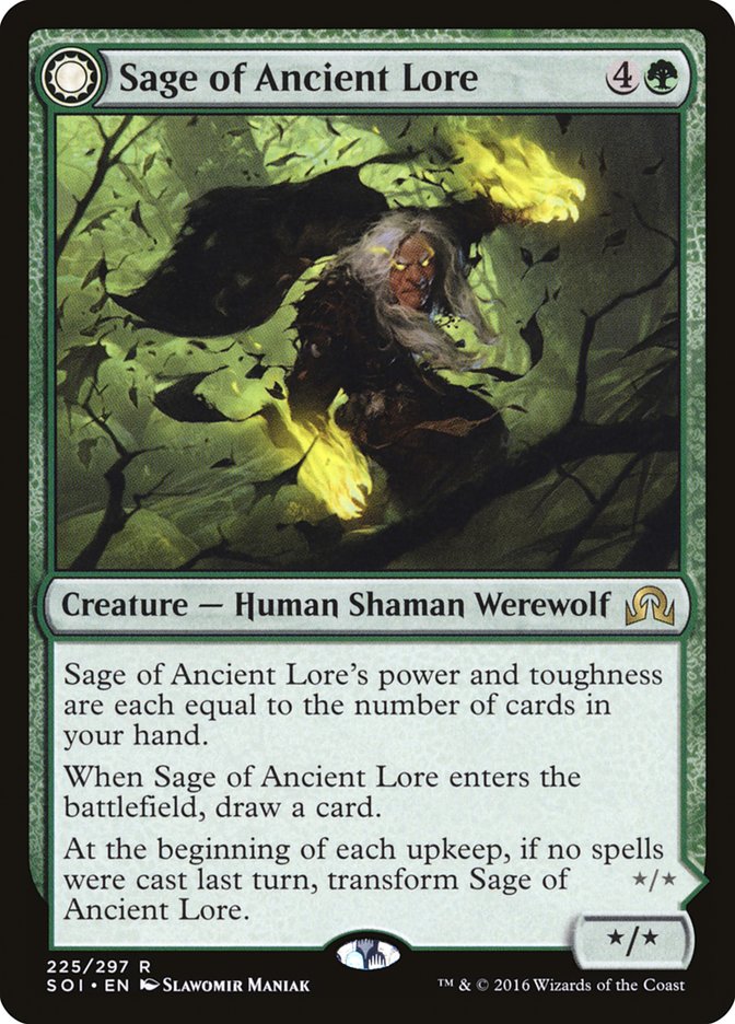 Sage of Ancient Lore // Werewolf of Ancient Hunger [Shadows over Innistrad] | Black Swamp Games