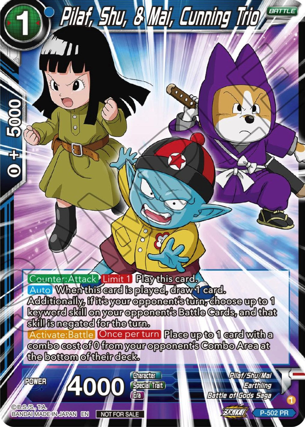 Pilaf, Shu, & Mai, Cunning Trio (Zenkai Series Tournament Pack Vol.4) (P-502) [Tournament Promotion Cards] | Black Swamp Games