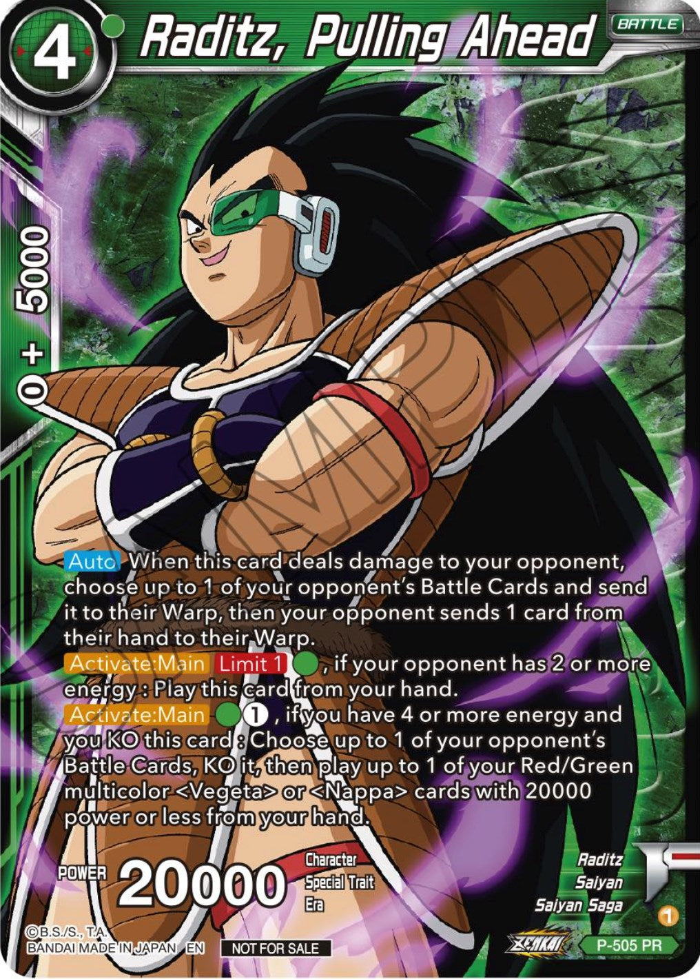 Raditz, Pulling Ahead (Zenkai Series Tournament Pack Vol.4 Winner) (P-505) [Tournament Promotion Cards] | Black Swamp Games