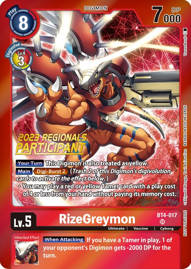 RizeGreymon [BT4-017] (2023 Regionals Participant) [Great Legend Promos] | Black Swamp Games