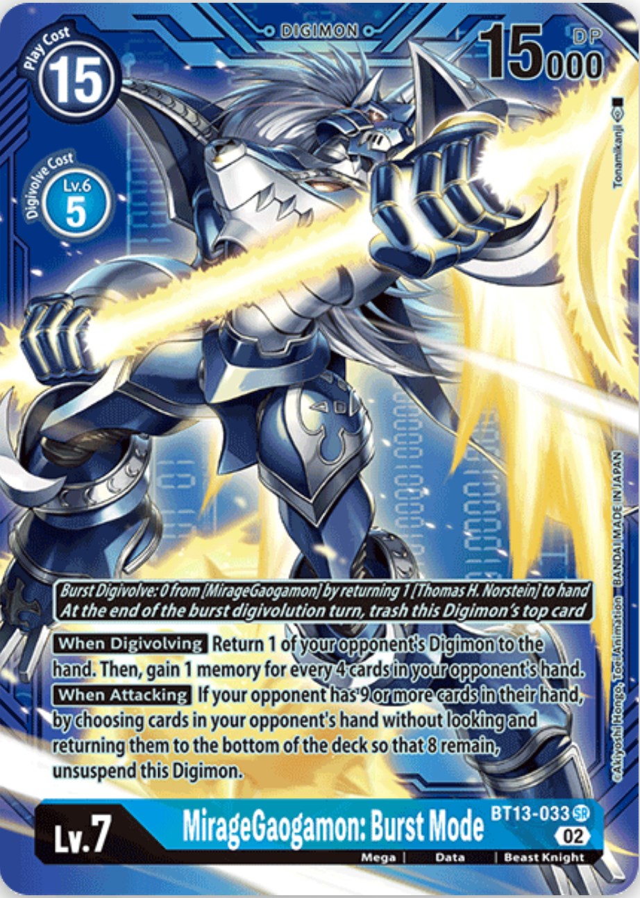 MirageGaogamon: Burst Mode [BT13-033] (Alternate Art with Blue Background) [Versus Royal Knights Booster] | Black Swamp Games