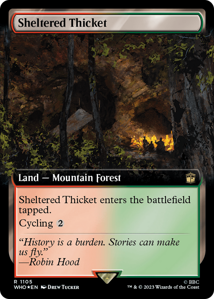 Sheltered Thicket (Extended Art) (Surge Foil) [Doctor Who] | Black Swamp Games