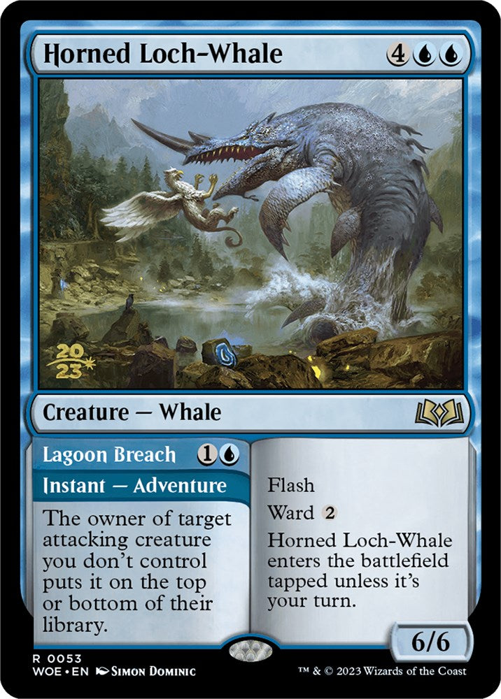 Horned Loch-Whale // Lagoon Breach [Wilds of Eldraine Prerelease Promos] | Black Swamp Games