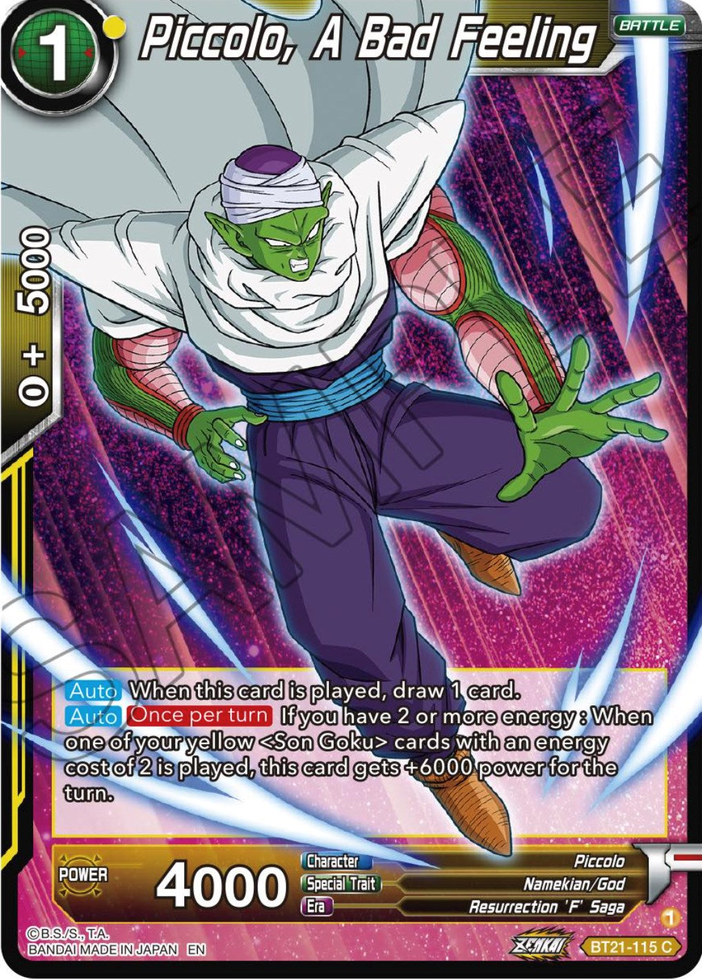 Piccolo, A Bad Feeling (BT21-115) [Wild Resurgence] | Black Swamp Games