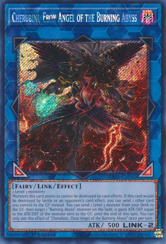 Cherubini, Ebon Angel of the Burning Abyss [RA01-EN042] Platinum Secret Rare | Black Swamp Games