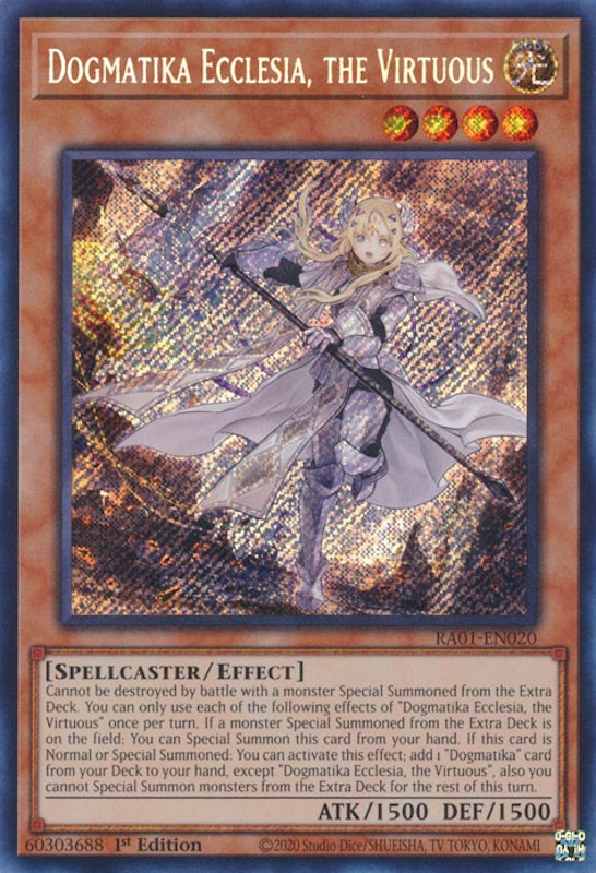 Dogmatika Ecclesia, the Virtuous [RA01-EN020] Secret Rare | Black Swamp Games