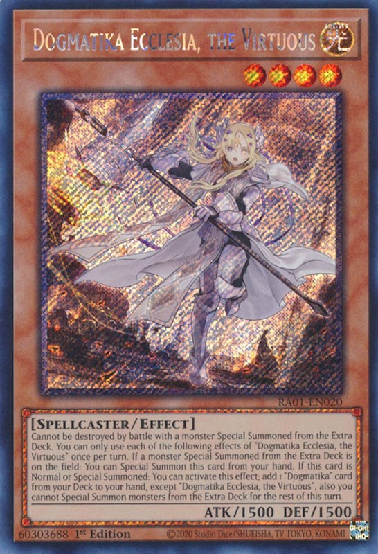 Dogmatika Ecclesia, the Virtuous [RA01-EN020] Platinum Secret Rare | Black Swamp Games