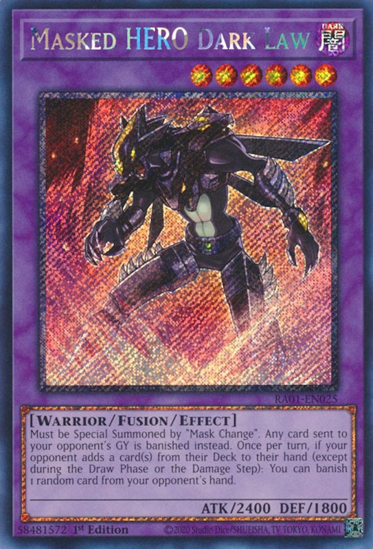 Masked HERO Dark Law [RA01-EN025] Platinum Secret Rare | Black Swamp Games