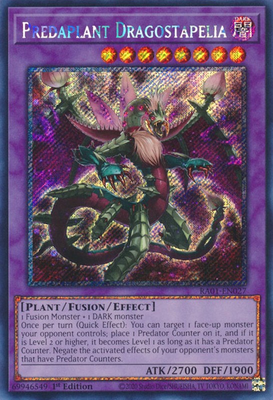 Predaplant Dragostapelia [RA01-EN027] Platinum Secret Rare | Black Swamp Games