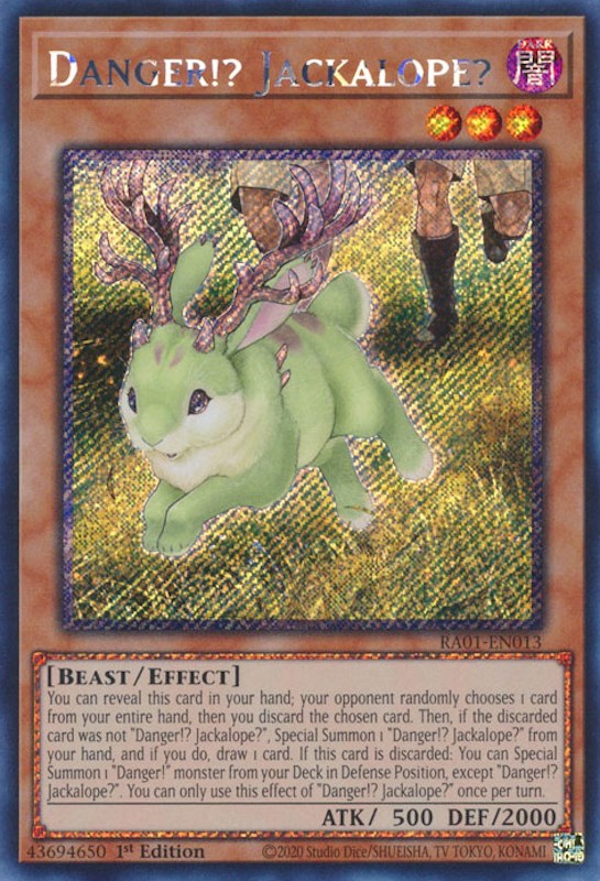 Danger!? Jackalope? [RA01-EN013] Platinum Secret Rare | Black Swamp Games