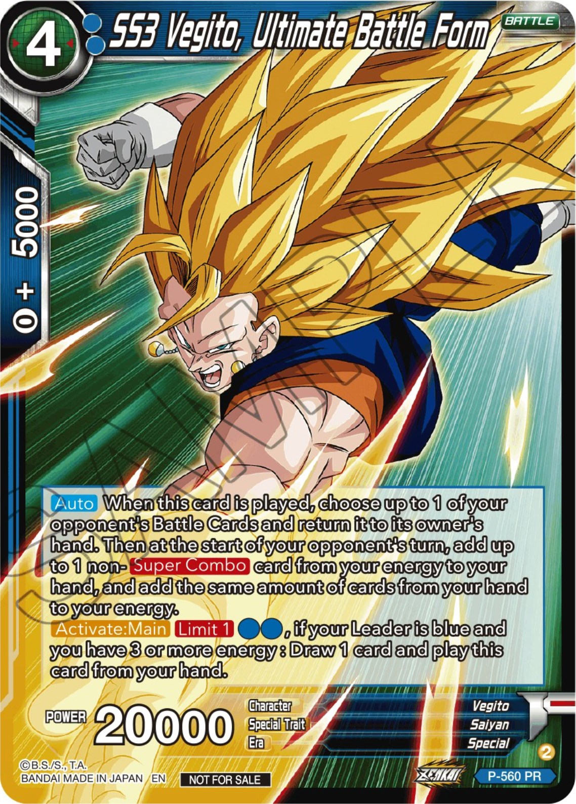 SS3 Vegito, Ultimate Battle Form (Zenkai Series Tournament Pack Vol.6) (P-560) [Tournament Promotion Cards] | Black Swamp Games