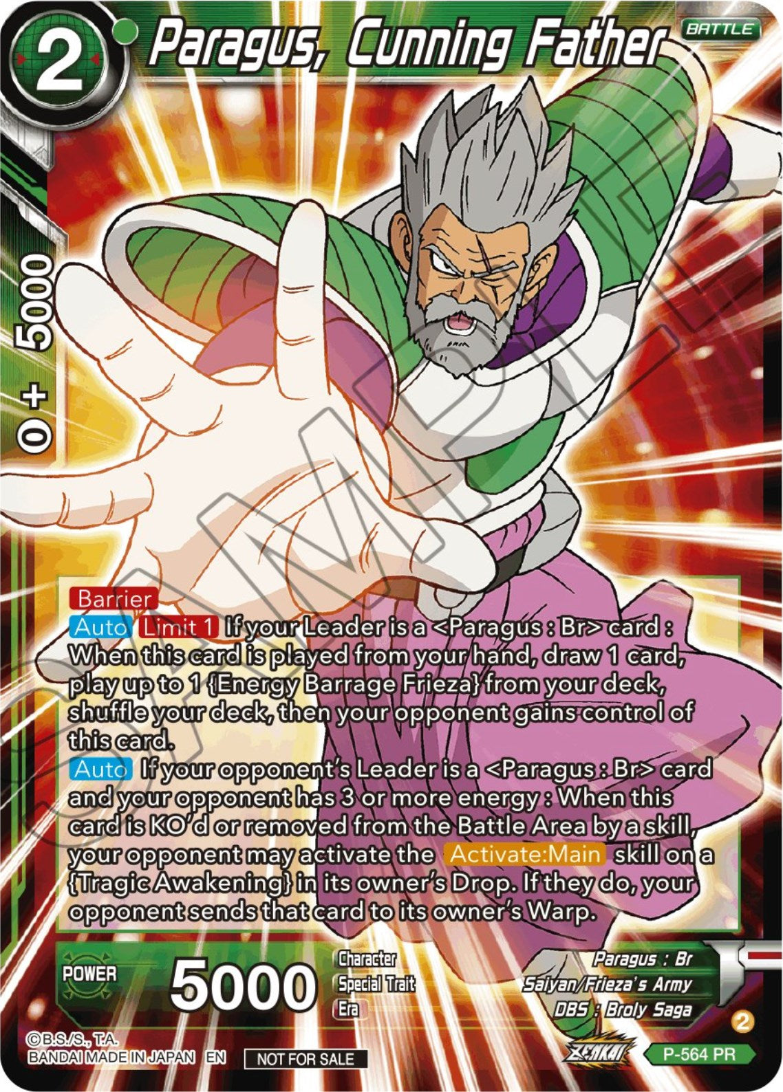 Paragus, Cunning Father (Zenkai Series Tournament Pack Vol.6) (P-564) [Tournament Promotion Cards] | Black Swamp Games