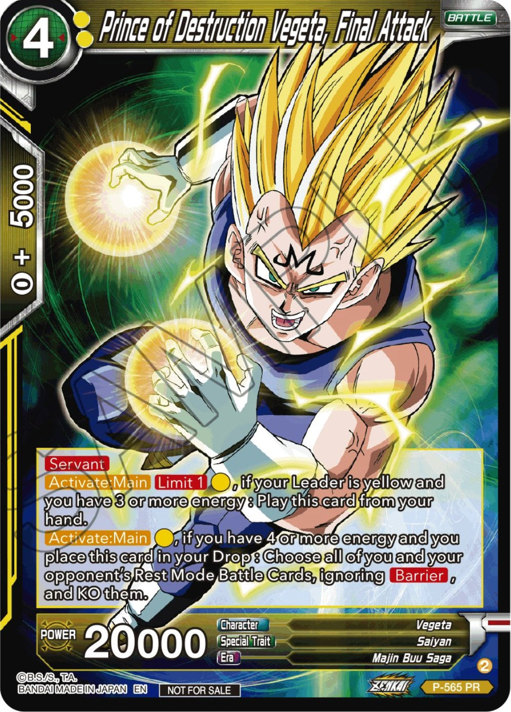 Prince of Destrcution Vegeta, Final Attack (Zenkai Series Tournament Pack Vol.6) (P-565) [Tournament Promotion Cards] | Black Swamp Games