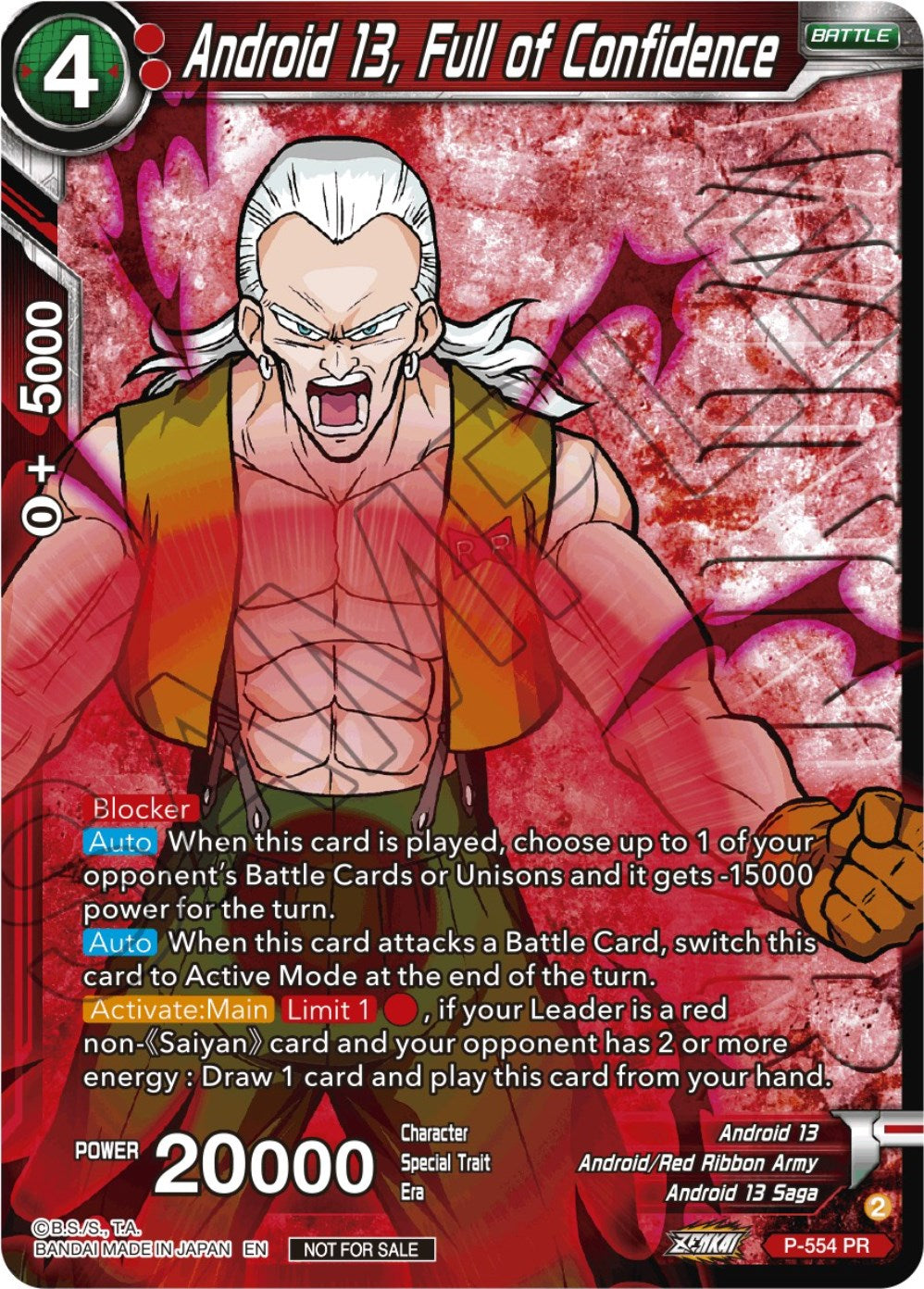 Android 13, Full of Confidence (Zenkai Series Tournament Pack Vol.6) (Winner) (P-554) [Tournament Promotion Cards] | Black Swamp Games