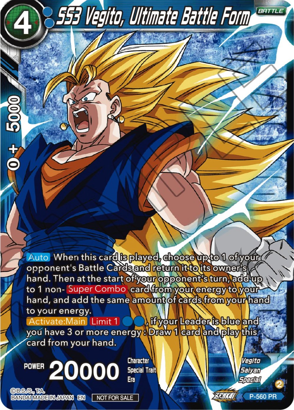 SS3 Vegito, Ultimate Battle Form (Zenkai Series Tournament Pack Vol.6) (Winner) (P-560) [Tournament Promotion Cards] | Black Swamp Games