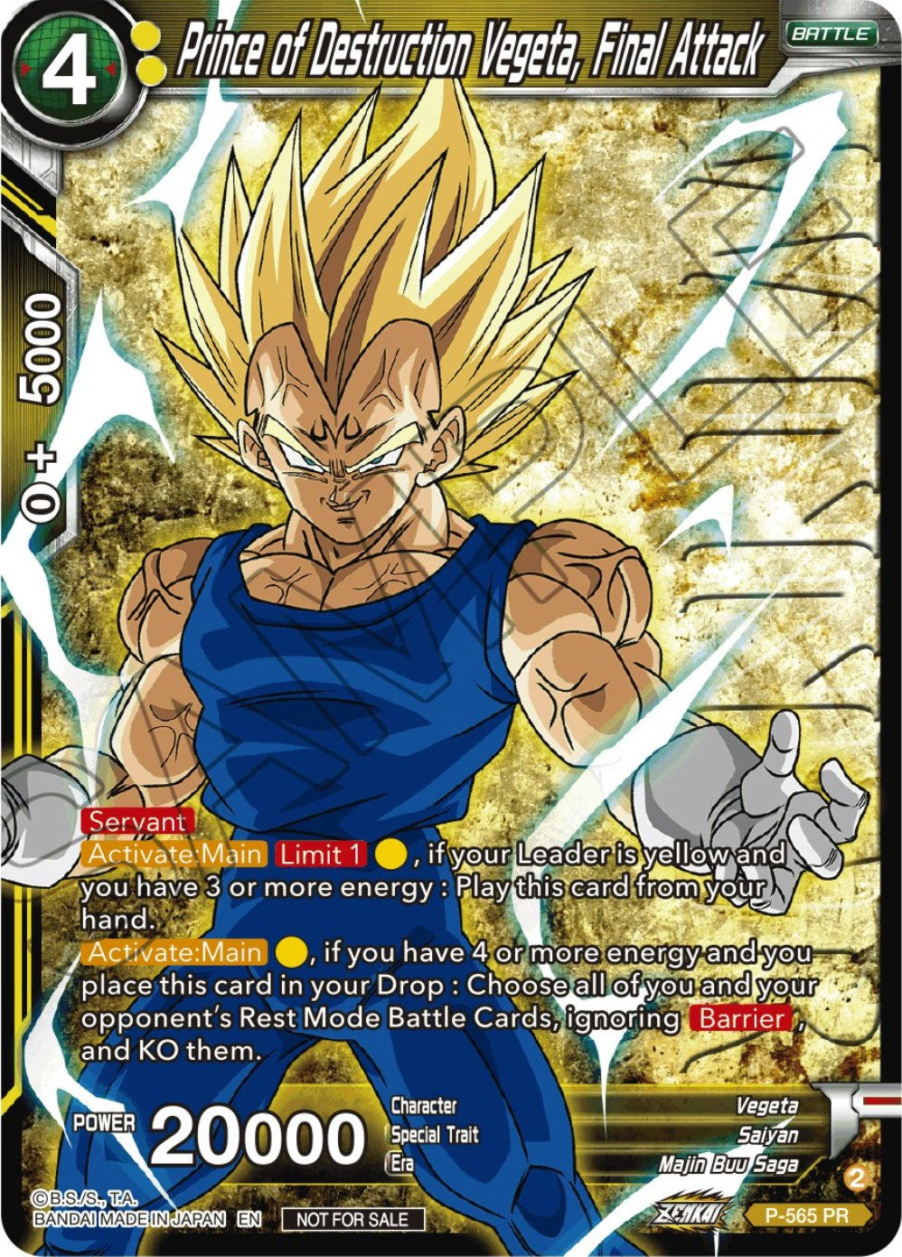Prince of Destrcution Vegeta, Final Attack (Zenkai Series Tournament Pack Vol.6) (Winner) (P-565) [Tournament Promotion Cards] | Black Swamp Games