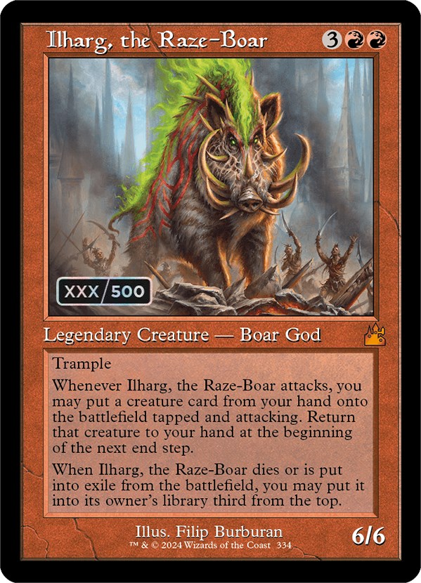 Ilharg, the Raze-Boar (Retro) (Serialized) [Ravnica Remastered] | Black Swamp Games