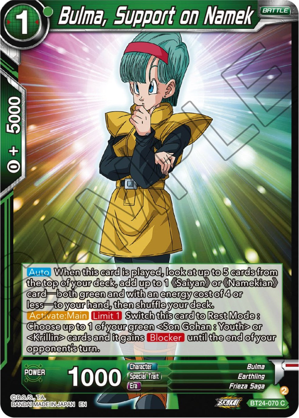 Bulma, Support on Namek (BT24-070) [Beyond Generations] | Black Swamp Games